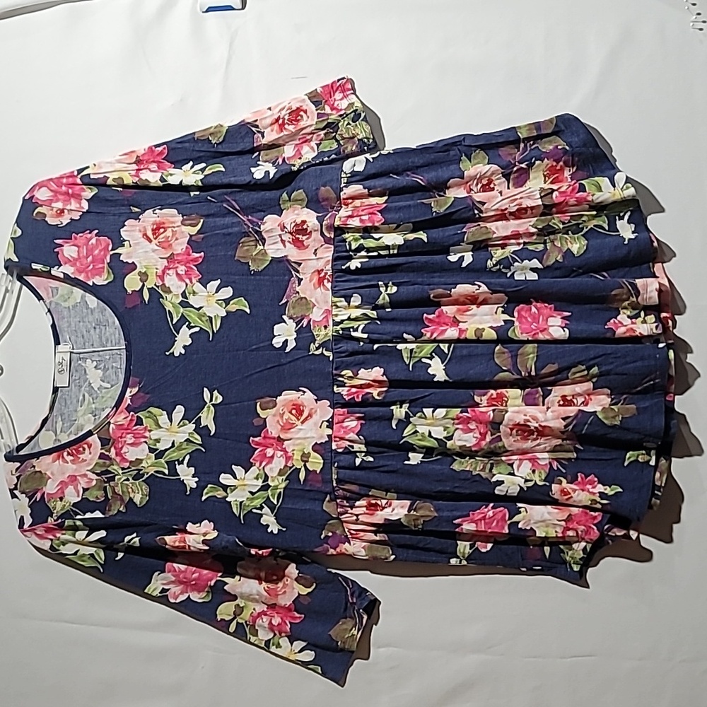 BE Stage Blouse Rose Floral Stretch Multicolor Babydoll Cottagecore Boho